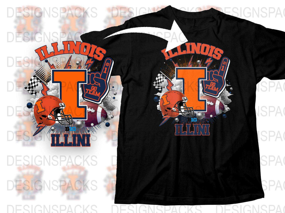 Illinois Sports T-Shirt Football Helmet Graphic Tee Team Spirit Fan Apparel Black Shirt