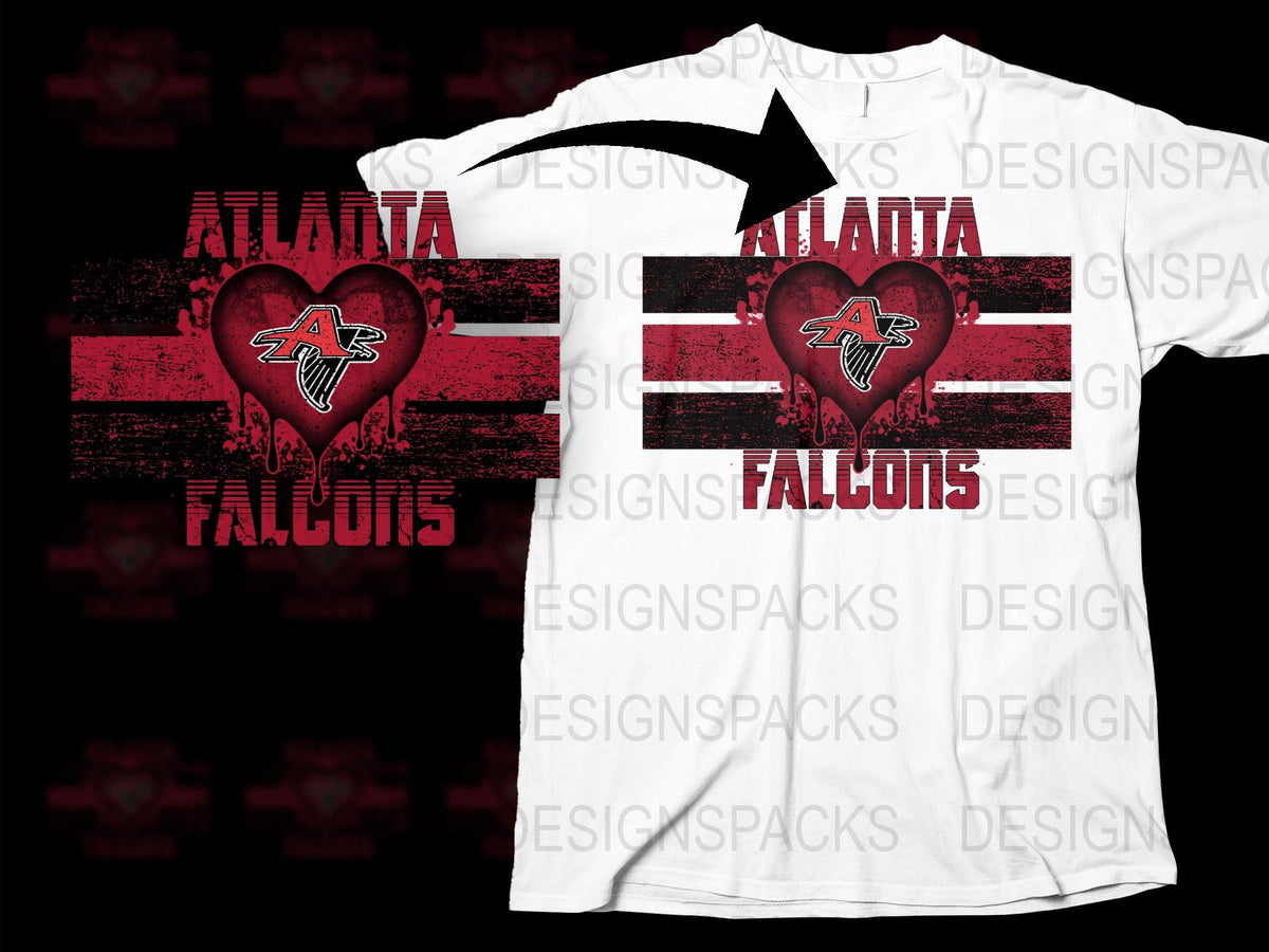 Atlanta Falcons T-Shirt, Red and White Striped, Heart Logo, Football Fan Gear, Unisex Fashion