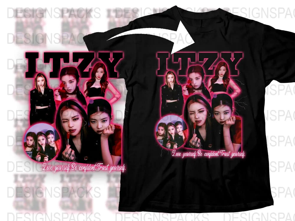 ITZY Band T-Shirt and Matching Socks Set, K-Pop Music Fan Merch, Trendy Pop Group Graphic Tee and Socks, Perfect Gift for Fans