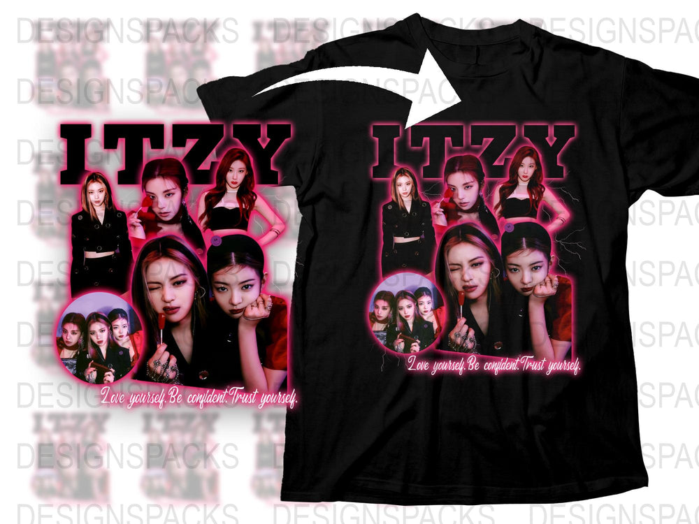 ITZY Band T-Shirt and Matching Socks Set, K-Pop Music Fan Merch, Trendy Pop Group Graphic Tee and Socks, Perfect Gift for Fans