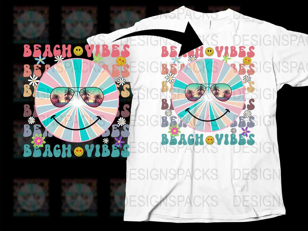 Beach Vibes T-Shirt with Colorful Sunglasses Graphic, Summer Style Tee, Unisex Fashion Casual Top