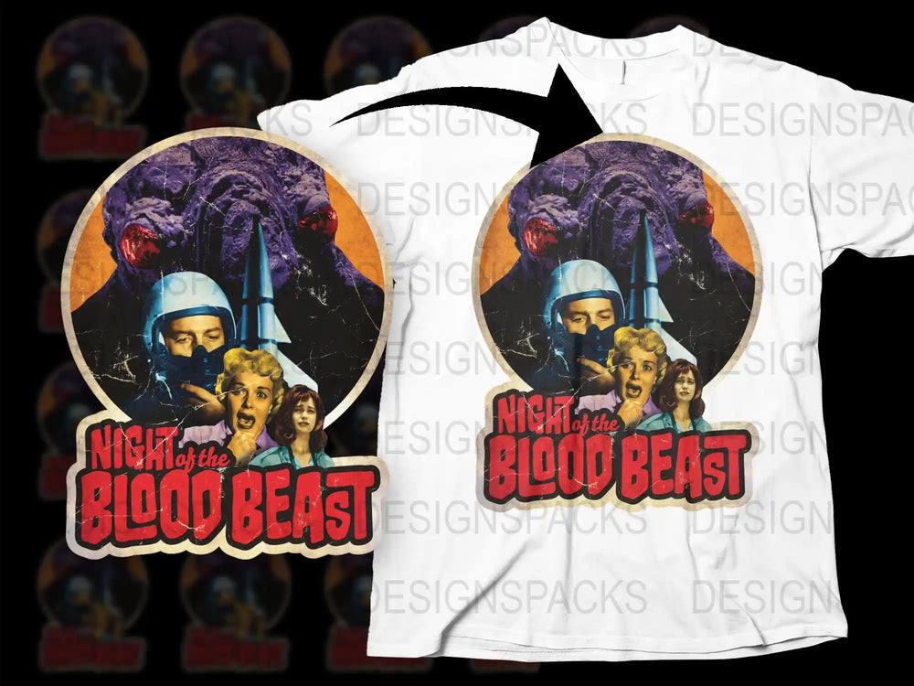Night of the Blood Beast Vintage Horror Movie Poster T-Shirt, Classic Film Tee, Retro Design, Unisex Fashion
