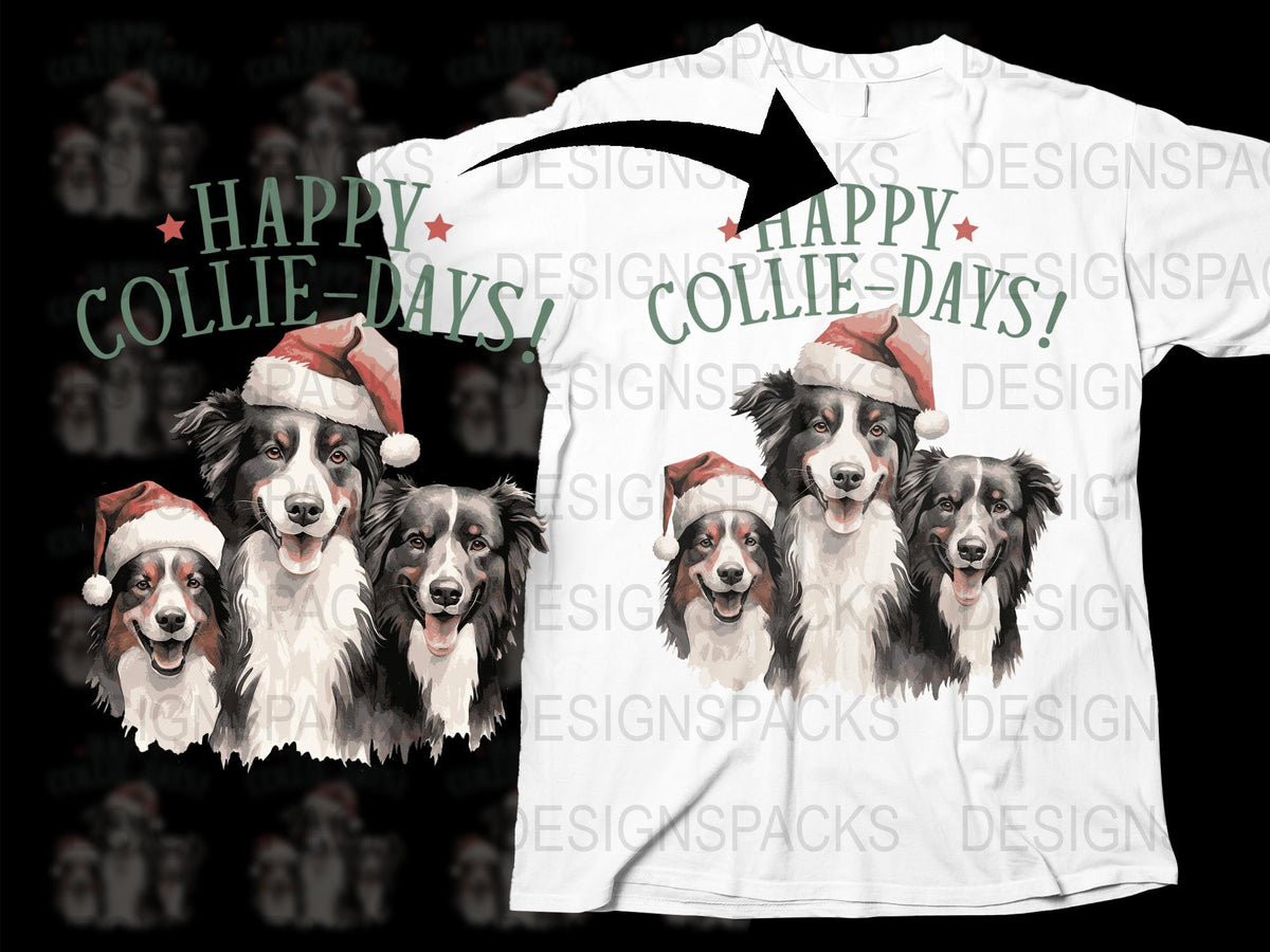 Happy Collie-Days T-Shirt, Christmas Border Collie in Santa Hat, Festive Holiday Dog Lovers Gift, Unisex Graphic Tee