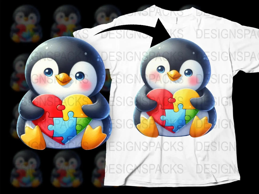 Cute Penguin Puzzle T-Shirt, Autism Awareness Colorful Jigsaw, Kids Graphic Tee, Unisex Children's Clothing, Gift Idea