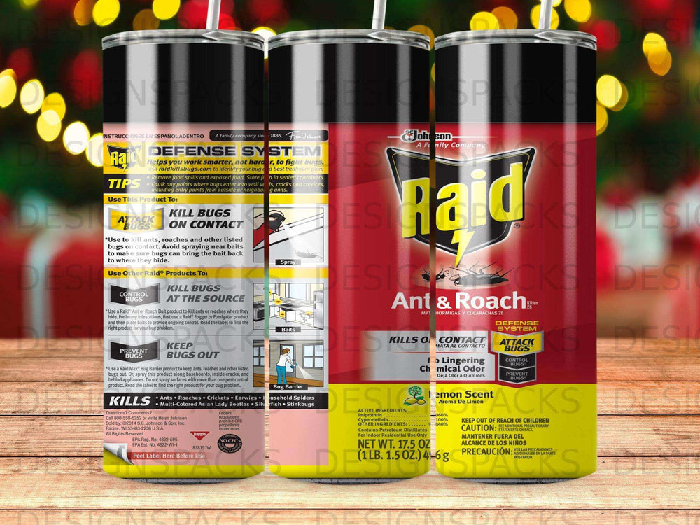 Raid Ant & Roach 26oz aerosol can with bug and spider graphics.