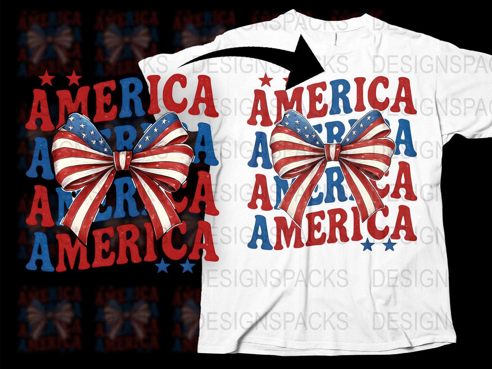 Patriotic America T-Shirt with Bow, Red White Blue, USA Flag Design, Independence Day Apparel, Unisex Fashion Tee