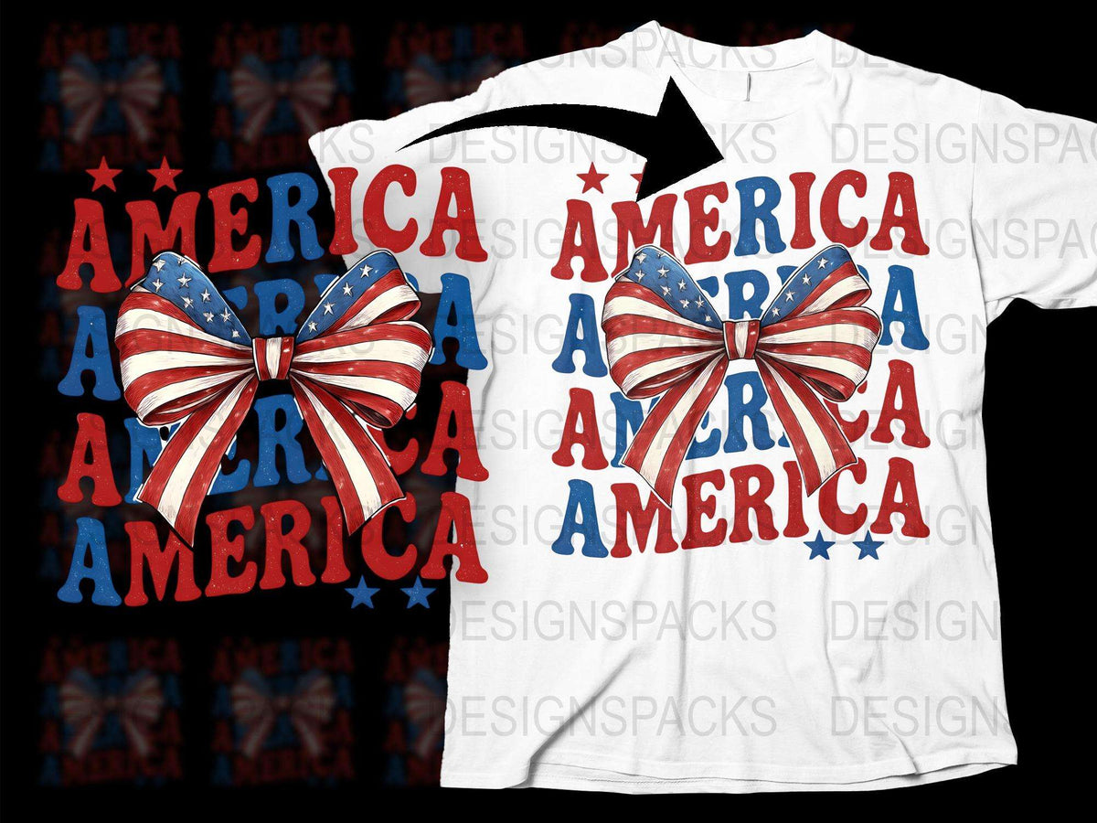 Patriotic America T-Shirt with Bow, Red White Blue, USA Flag Design, Independence Day Apparel, Unisex Fashion Tee