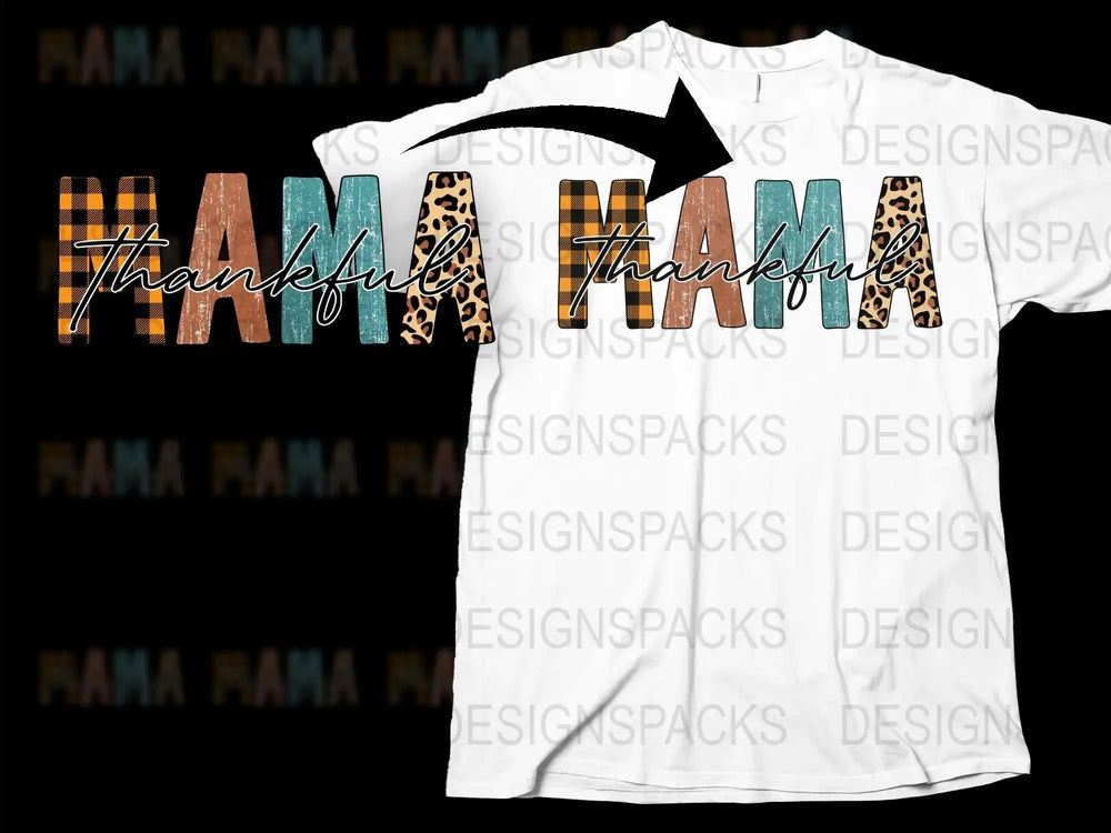 Thanksgiving T-Shirt Leopard Print Buffalo Plaid Thankful Mama Graphic Tee