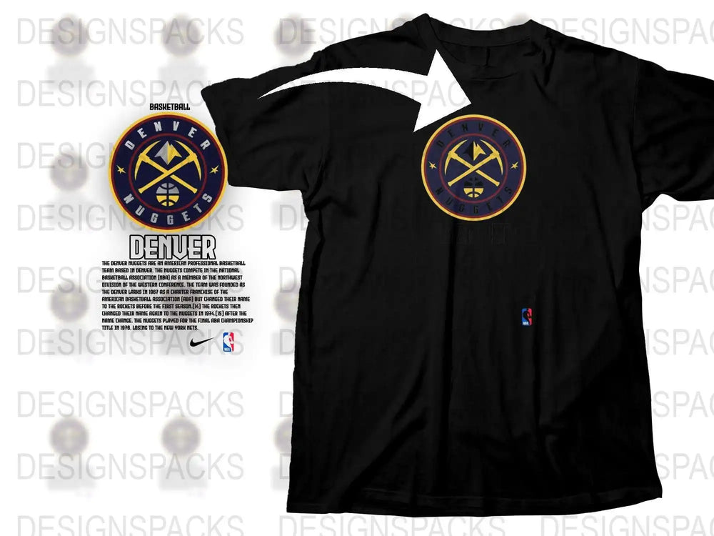 Denver Basketball Compass Emblem Black T-Shirt, Casual Sports Apparel, NBA Fan Gear