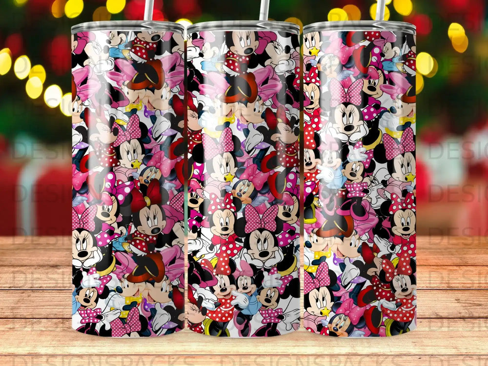 Minnie Mouse pattern on a tumbler.