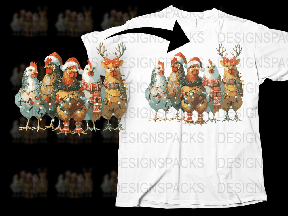 Christmas T-Shirt with Cartoon Santa Gnomes and Reindeer Design, Festive Holiday Apparel for All Ages