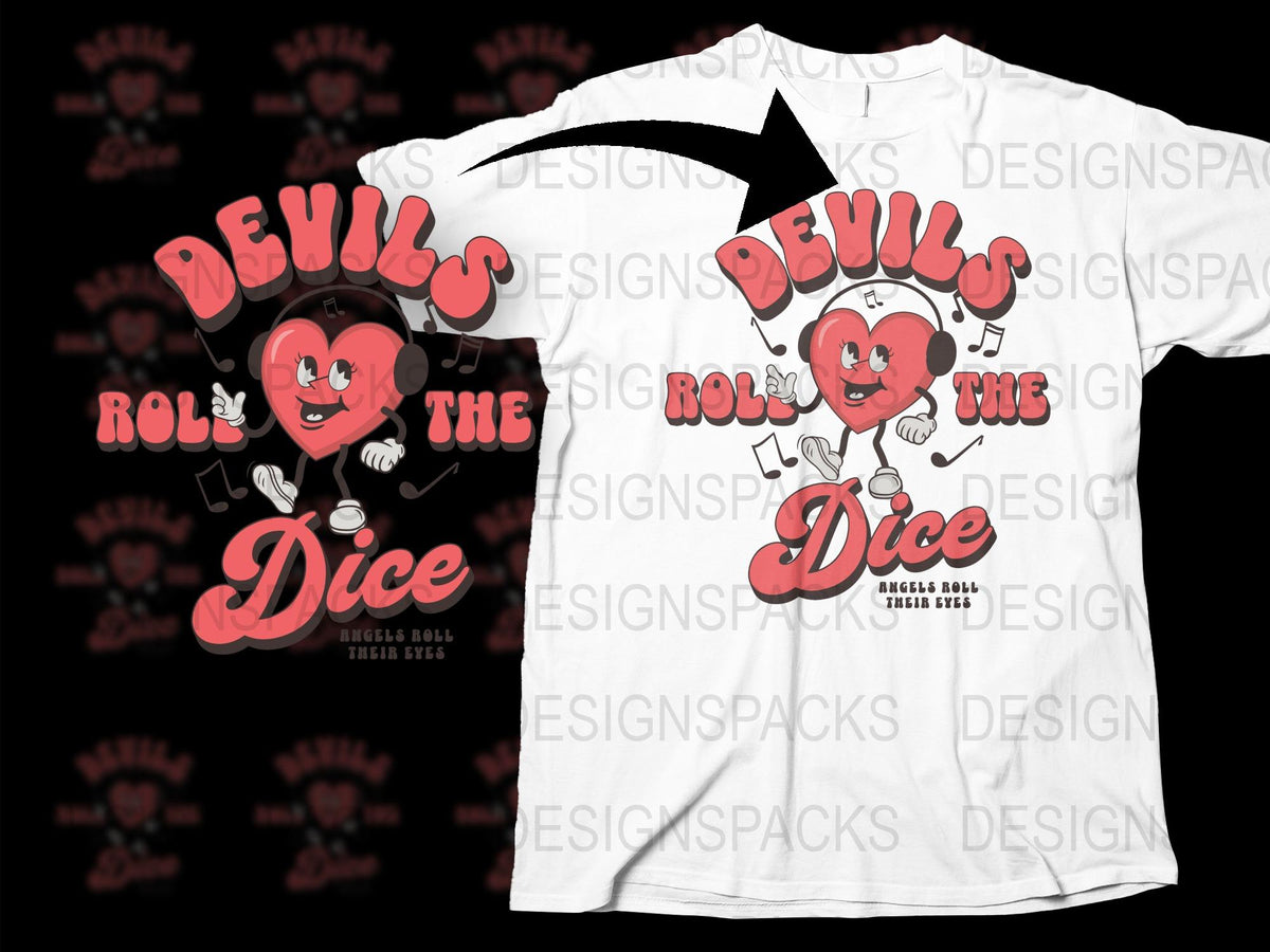 Devil's Roll The Dice Graphic T-Shirt, Funny Cartoon Dice Character, Vintage Style Tee, Unisex Casual Streetwear, Unique Gift Idea