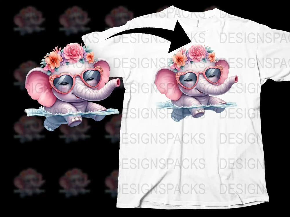 Cute Elephant Graphic T-Shirt, Floral Crown Cartoon Elephant, Kid's Animal Tee, Unique Illustrated Children's Wear, Soft Cotton Shirt