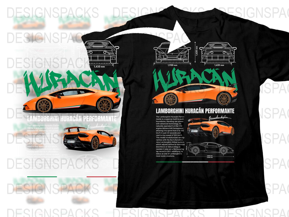 Lamborghini Huracan T-Shirt, Sports Car Graphic Tee, Men's Black Racing Shirt, Car Enthusiast Gift, Automotive Apparel, Orange Huracan