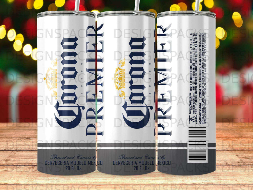 Corona Premier can with "Corona Premier" text and Corona logo.
