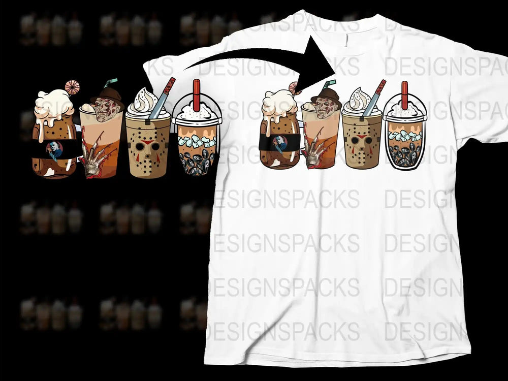 Festive Holiday Coffee Cup Characters T-Shirt, Cute Christmas Drinks Graphic Tee, Unisex Winter Apparel