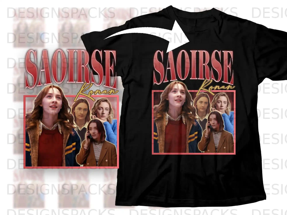 Black t-shirt with Saoirse Ronan's portrait on it.