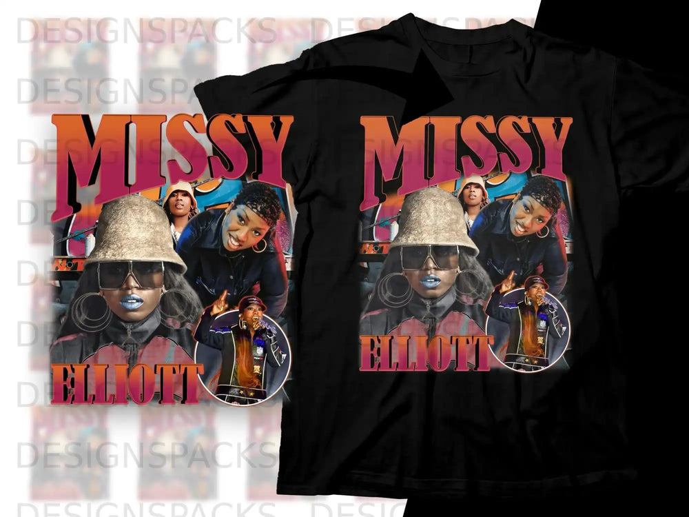 Missy Elliott graphic tee with distressed text and portrait.