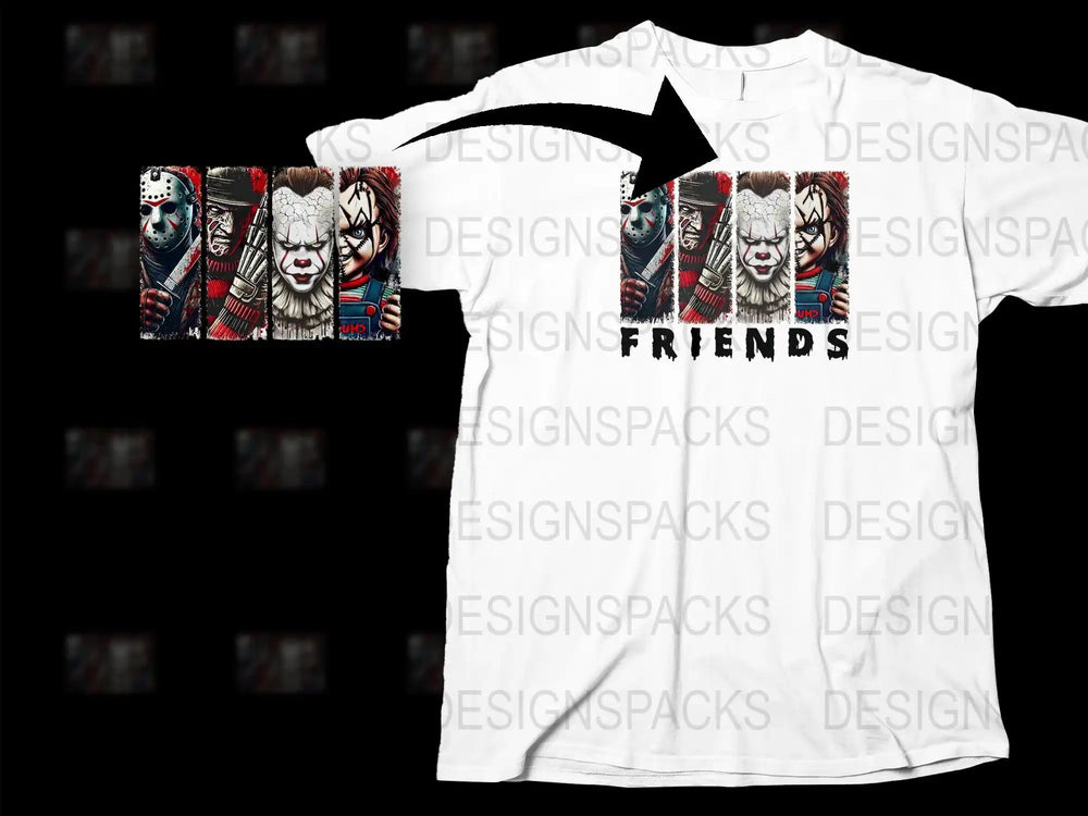 Horror Movie Clown Friends T-Shirt, Scary Clown Graphic Tee, Unique Halloween Costume Idea, Unisex Horror Shirt