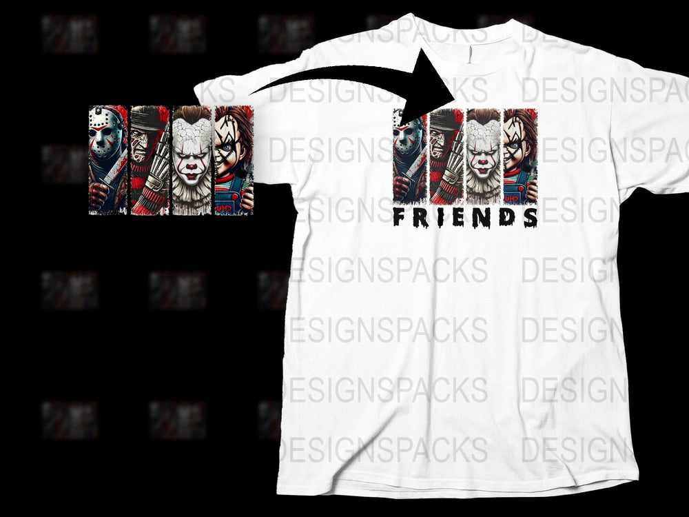 Horror Movie Clown Friends T-Shirt, Scary Clown Graphic Tee, Unique Halloween Costume Idea, Unisex Horror Shirt
