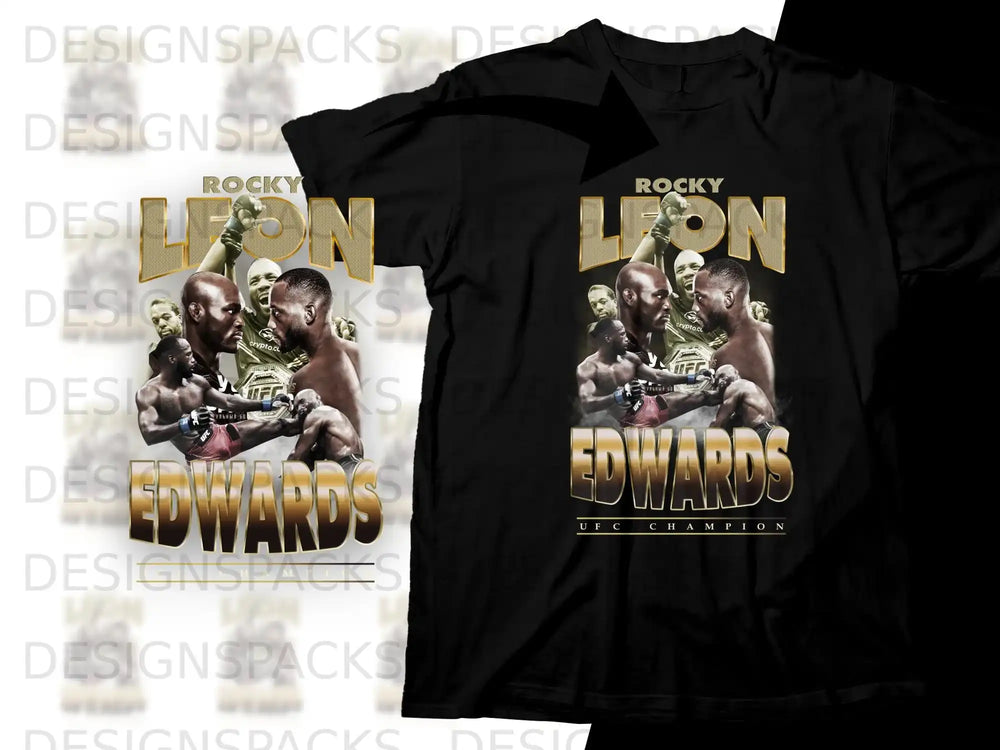 Rocky Edwards UFC Champion t-shirt with fighter images and text.