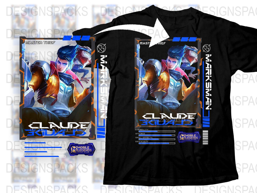 Claude Mobile Legends T-Shirt, Master Thief Graphic Tee, Gaming Apparel, Unisex Black Shirt
