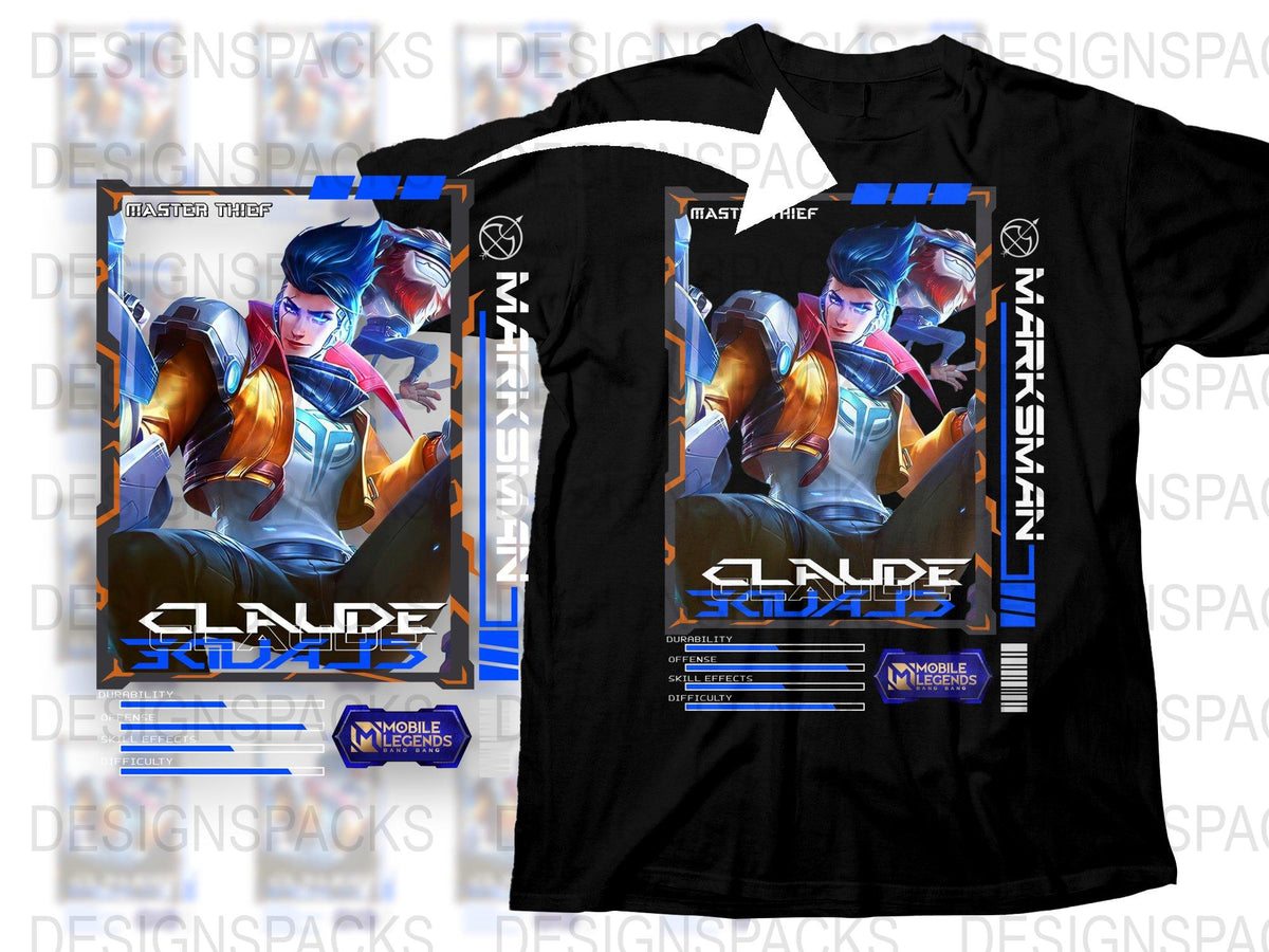 Claude Mobile Legends T-Shirt, Master Thief Graphic Tee, Gaming Apparel, Unisex Black Shirt