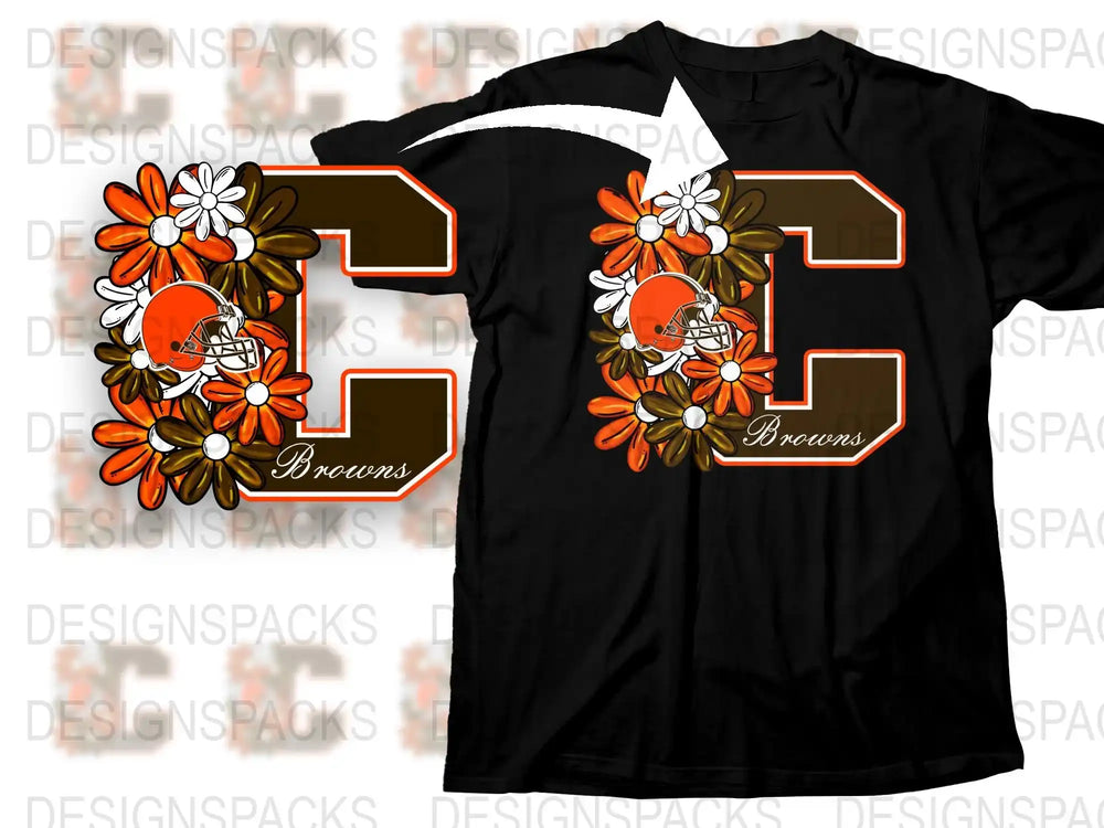 Cleveland Browns Floral Number 86 T-Shirt, Football Team Fan Gear, Orange and Brown Shirt