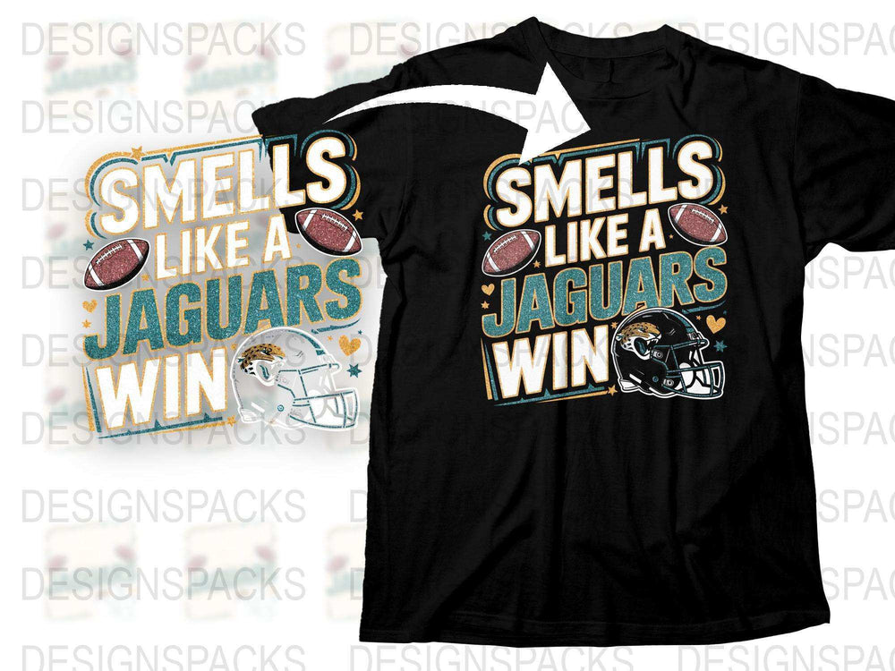 Jacksonville Jaguars T-Shirt, Smells Like a Win Graphic Tee, Football Fan Apparel, Sports Team Shirt, Black and Teal Colors
