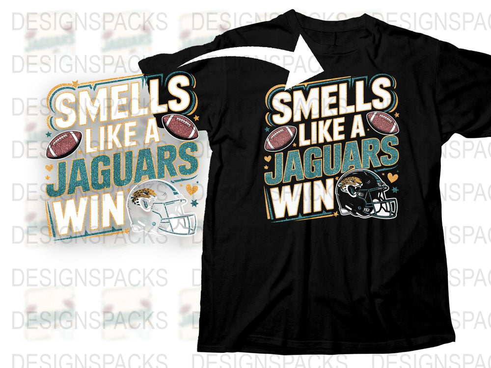 Jacksonville Jaguars T-Shirt, Smells Like a Win Graphic Tee, Football Fan Apparel, Sports Team Shirt, Black and Teal Colors