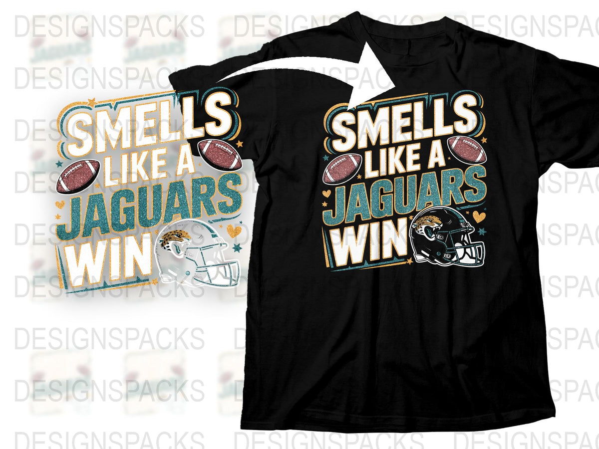 Jacksonville Jaguars T-Shirt, Smells Like a Win Graphic Tee, Football Fan Apparel, Sports Team Shirt, Black and Teal Colors
