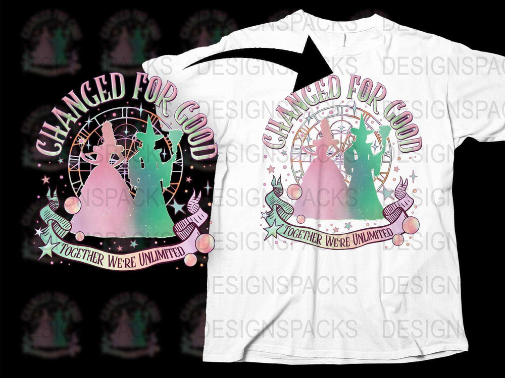 Changed for Good T-Shirt, Broadway Inspired Graphic Tee, White, Pink Castle Design, Unisex 'Together We're Unlimited' Shirt