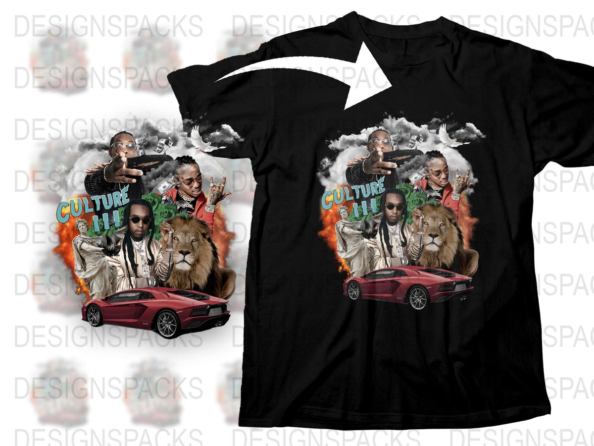Hip Hop Culture Graphic T-Shirt, Vintage Car and Lion, Urban Streetwear Tee, Unisex Fashion Top