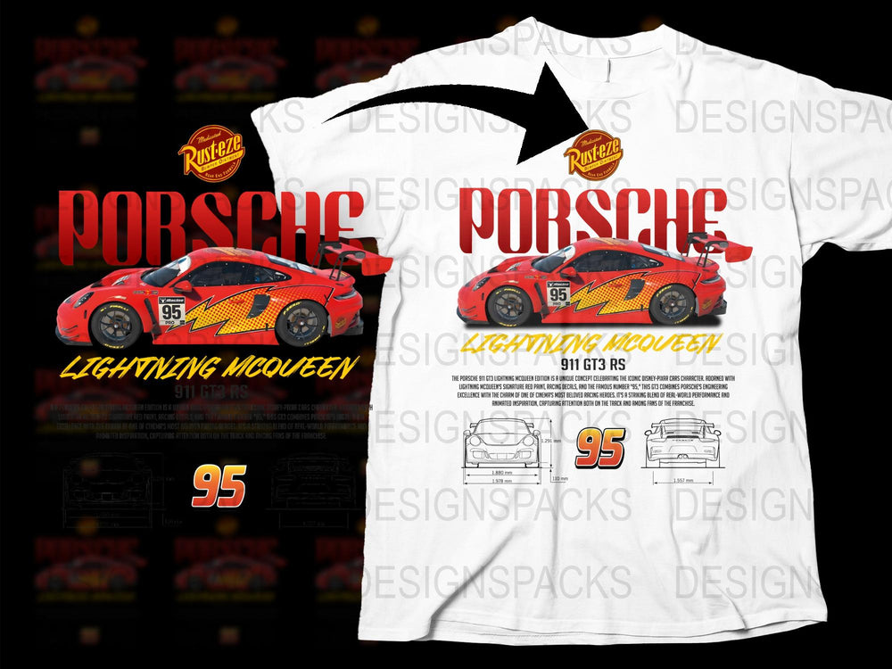 Porsche Lightning McQueen 95 Race Car T-Shirt, 911 GT3 RS Graphic Tee, Automotive Enthusiast Apparel, Racing Fan Gift