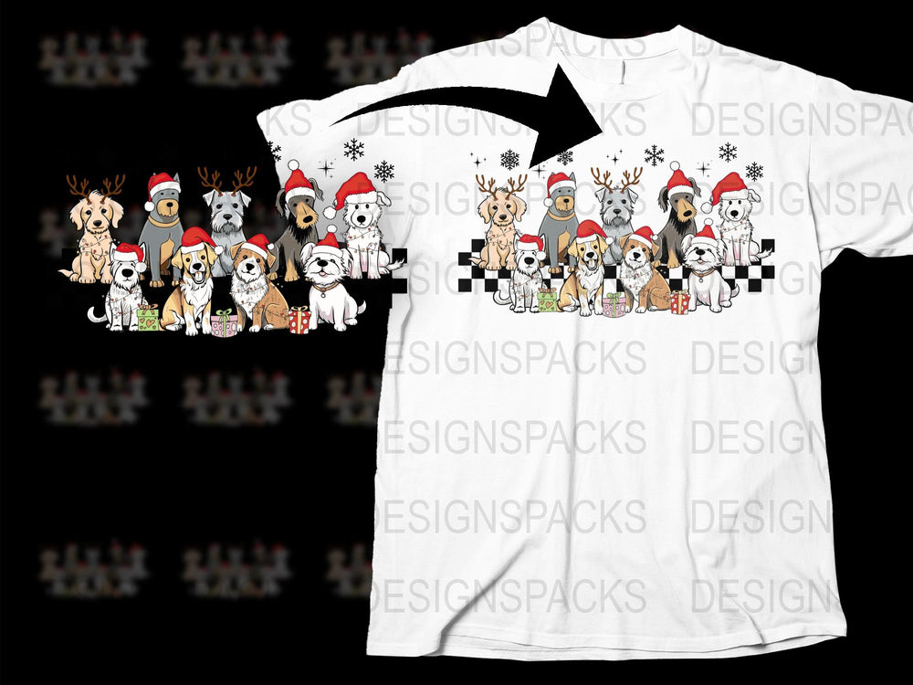Christmas Dog T-Shirt, Cute Holiday Animal Graphic Tee, Festive Puppy Apparel with Snowflakes