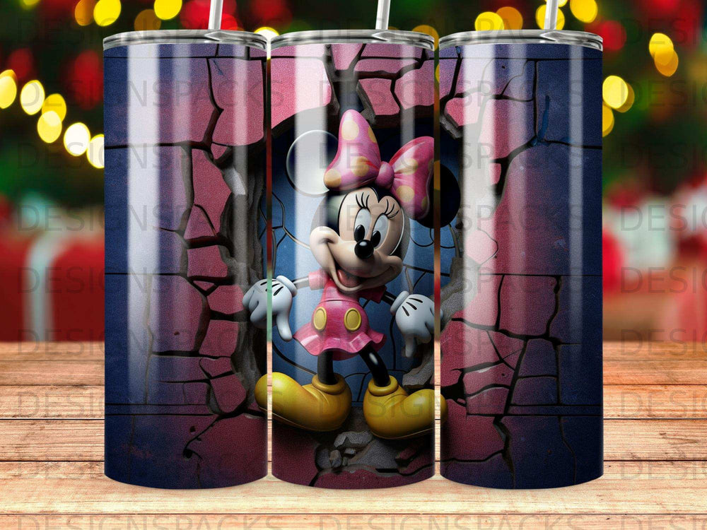 Minnie Mouse on cracked wall background, 20 oz tumbler.