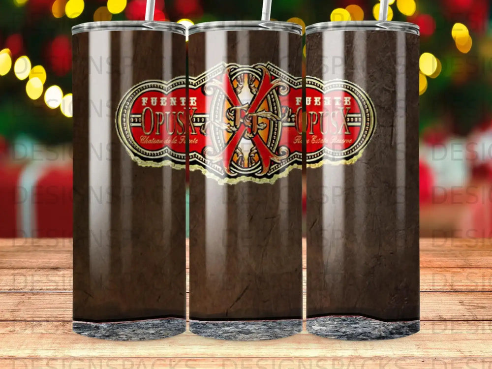 Tumbler featuring Arturo Fuente OpusX cigar band with Chateau de la Fuente branding.