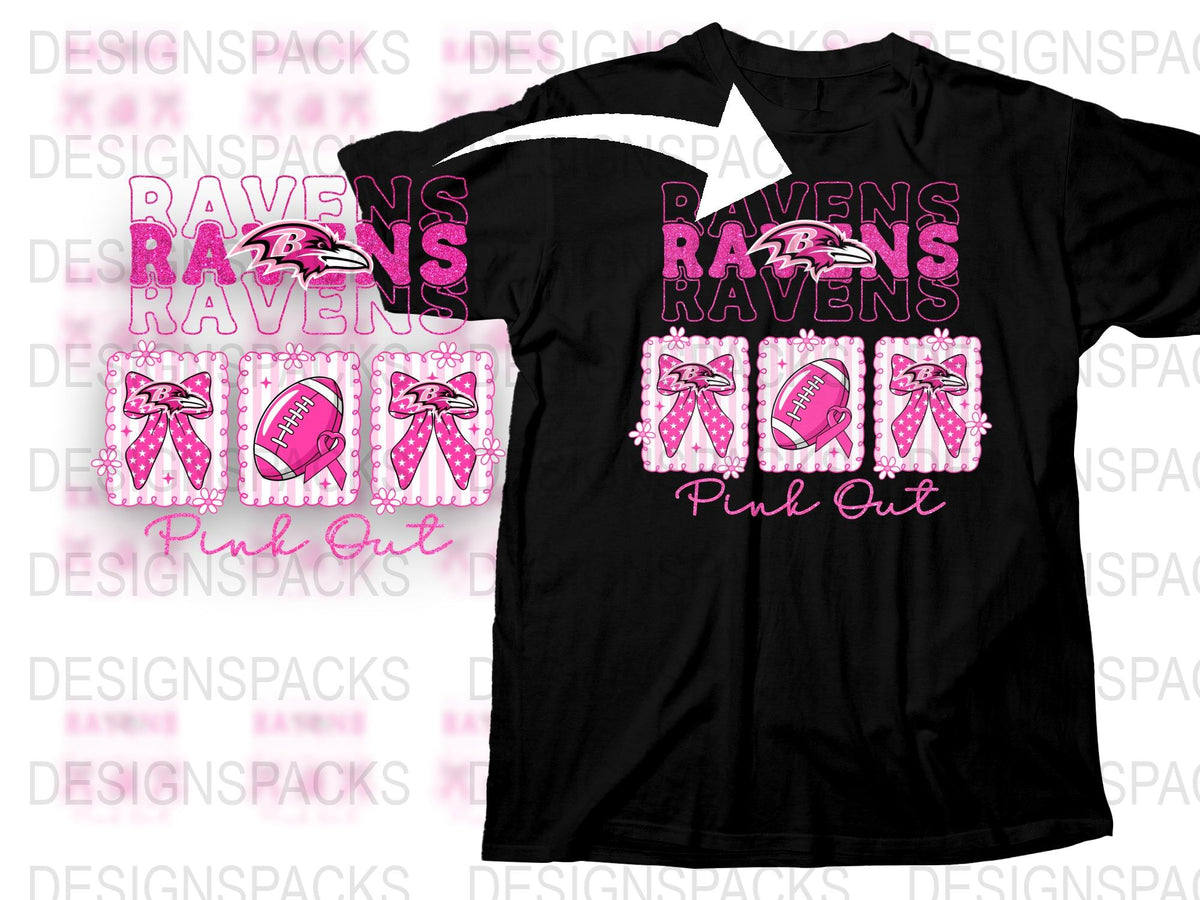 Pink Out Ravens T-Shirt, Breast Cancer Awareness, Sports Fan Apparel, Custom School Spirit Shirt, Glitter Design
