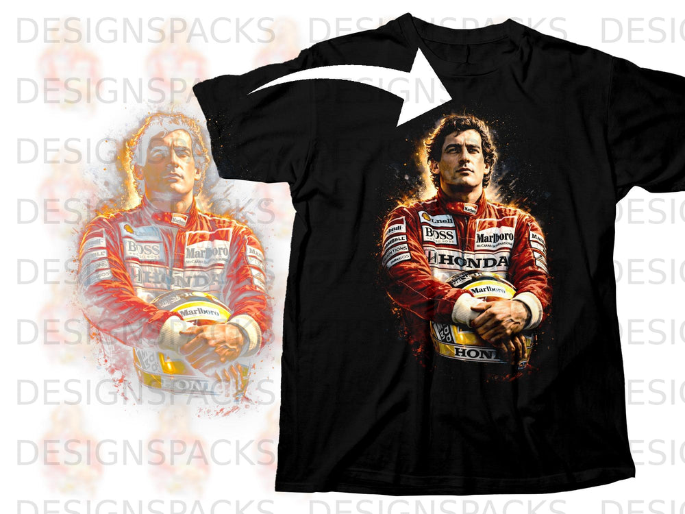 Ayrton Senna in racing suit with "Honda" and "Marlboro" logos, holding helmet.