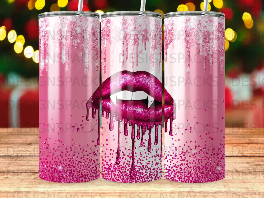 Pink Glitter Dripping Lips Tumbler Sparkling Design product type