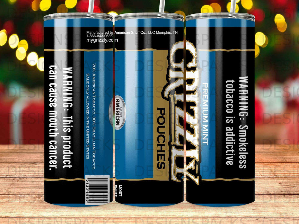 Grizzly Premium Mint Pouches tin with warning text.