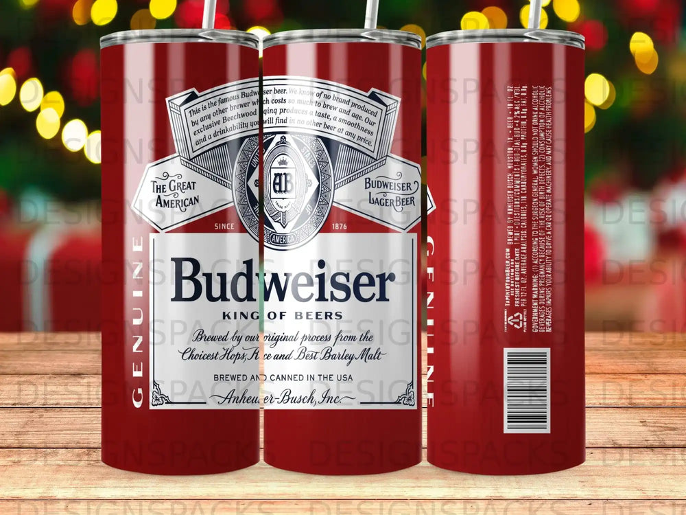Budweiser King of Beers lager beer can with American flag and brewing details.
