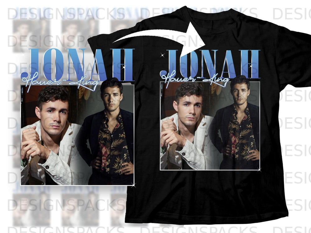 Jonah Hauer-King graphic on a black t-shirt.