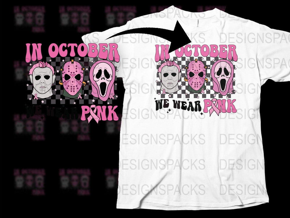 October Pink Horror Movie Character T-Shirt, Unique Halloween Apparel, Stylish Graphic Tee