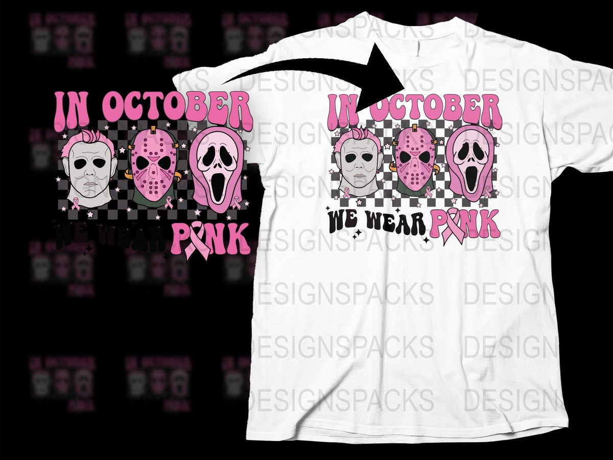 October Pink Horror Movie Character T-Shirt, Unique Halloween Apparel, Stylish Graphic Tee