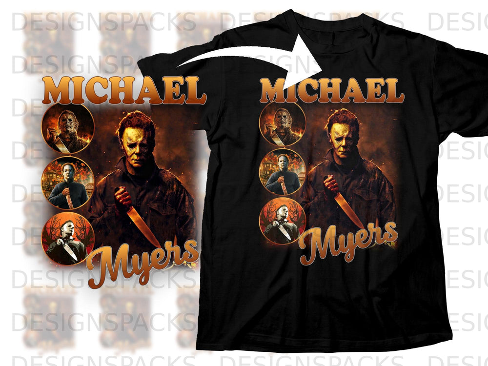 Black t-shirt with Michael Myers imagery and text "MICHAEL MYERS".