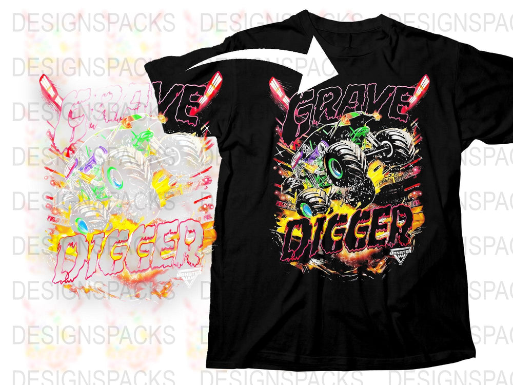 Grave Digger Monster Truck Graphic T-Shirt, Bold Colorful Boys Tee, Racing Fan Apparel