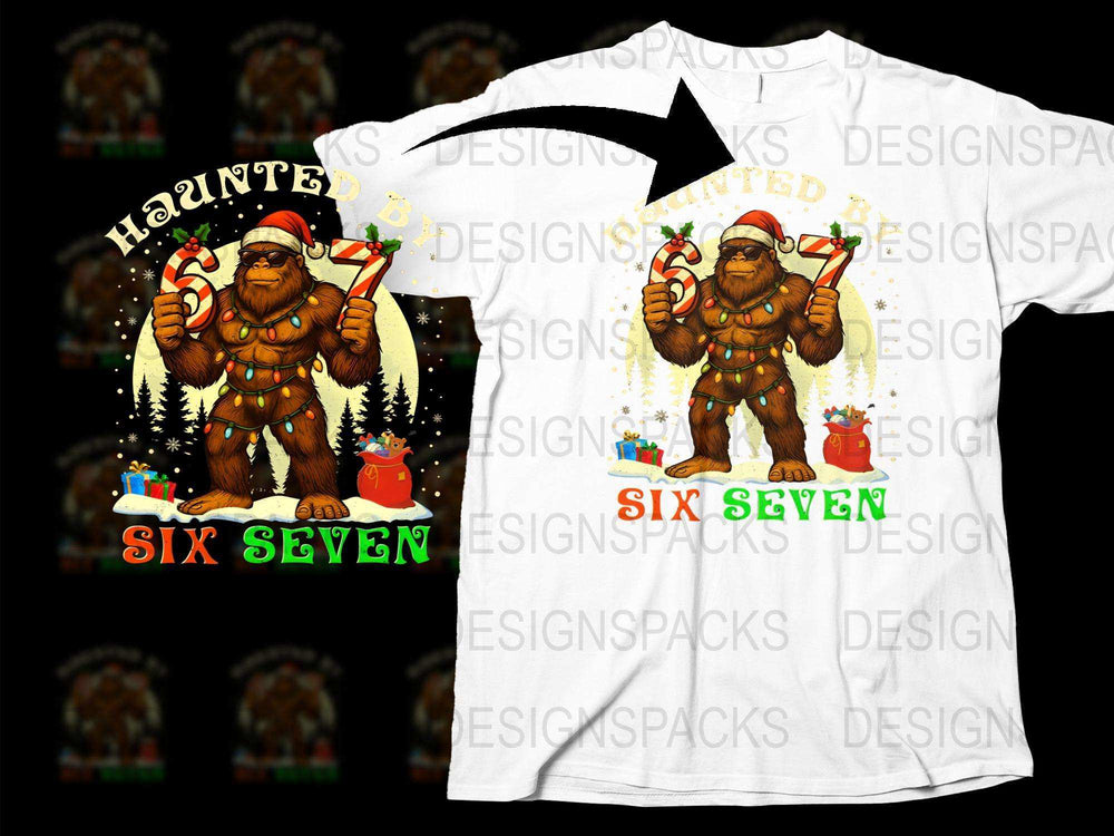 Haunted Six Seven Bigfoot Christmas T-Shirt, Funny Sasquatch Holiday Tee, Unique Graphic Design Shirt, Gift for Cryptid Fans