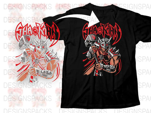 Heavy Metal Band T-Shirt, Red Robot Warrior Design, Men's Black Graphic Tee, Unique Music Fan Apparel