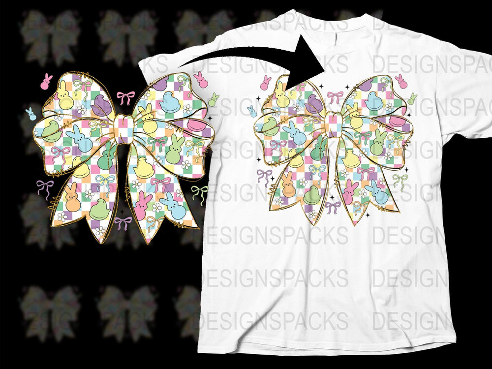 Colorful Easter Egg Butterfly Bow T-Shirt, Spring Holiday Graphic Tee, Cute Bunny Pattern, Unisex Adult Clothing